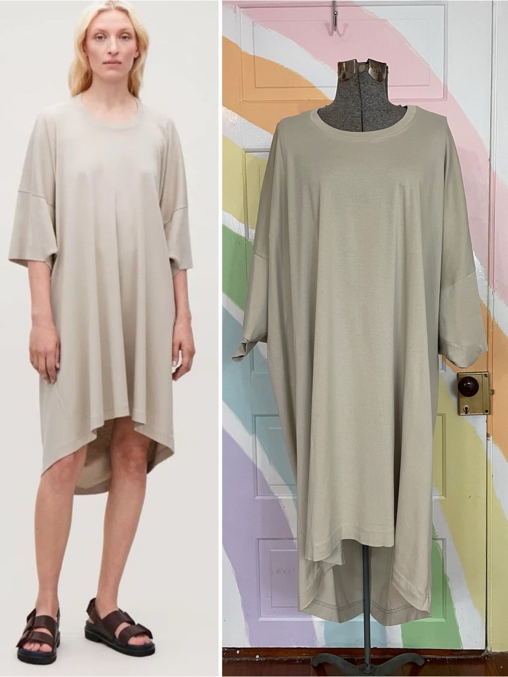 COS Oversized Cotton Jersey T-Shirt Dress Asymmetric Drape Minimalist Sz L 🧡🎀